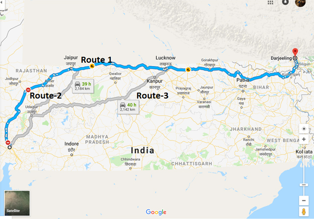 Ahmedabad-to-Darjeeling-road