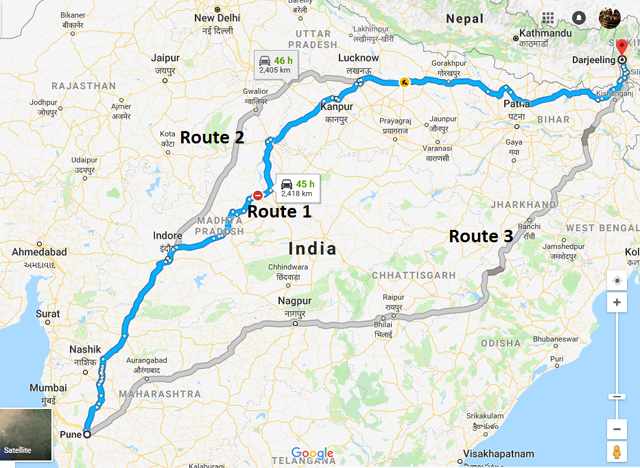 Pune-to-Darjeeling-road